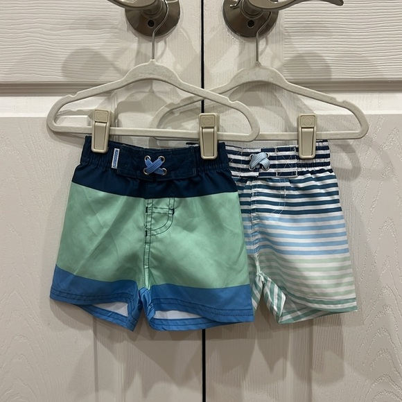 BUNDLE (2) RuggedButts Swim Trunks Colorblock Striped Baby Boy Size 3-6 Months - Picture 1 of 10